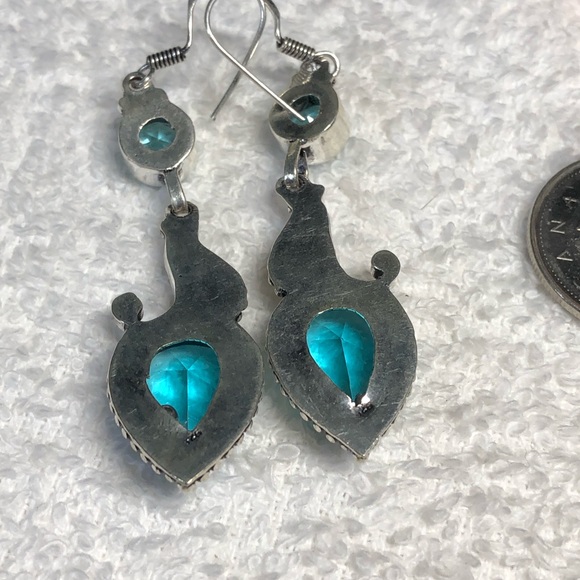 🦋blue topaz drop dangle earrings sterling 2.48” - Picture 4 of 10